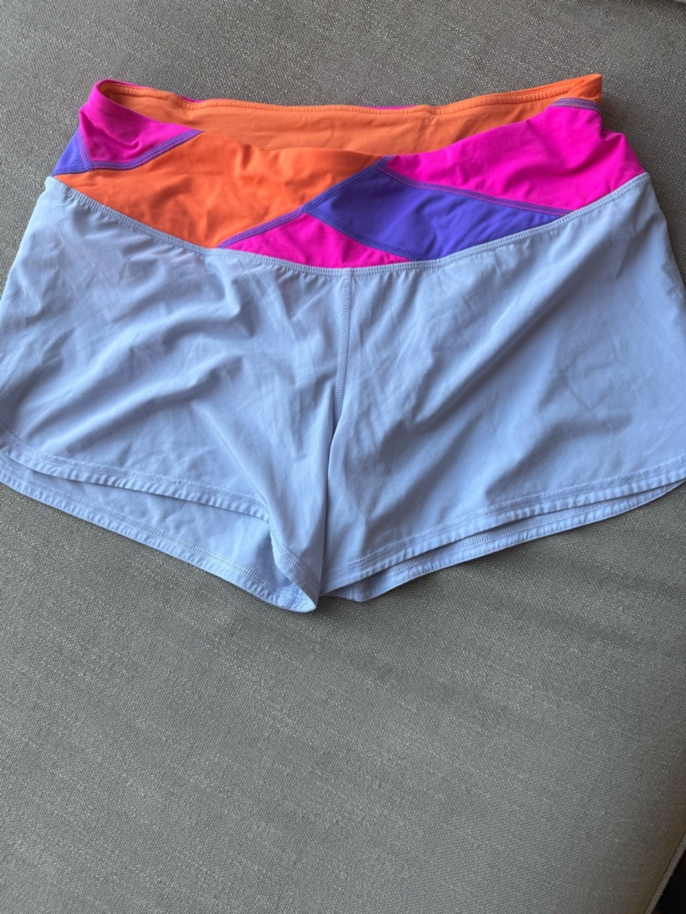 Vintage Lululemon Colorblock Shorts - periwinkle with Orange, Pink & Purple Trim